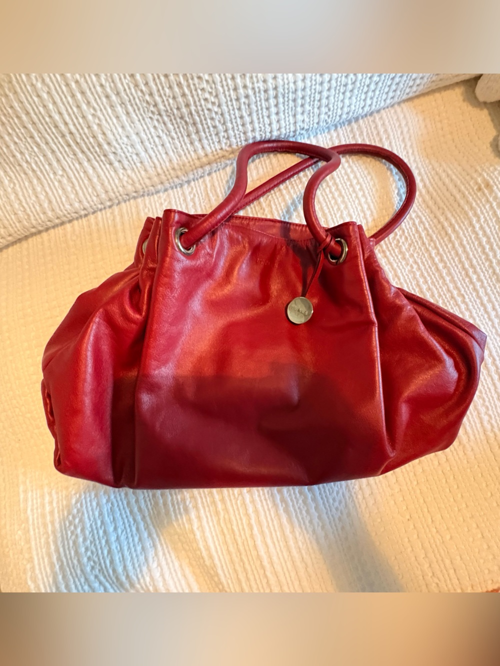 Furla Red Leather Shoulder Bag with Charm